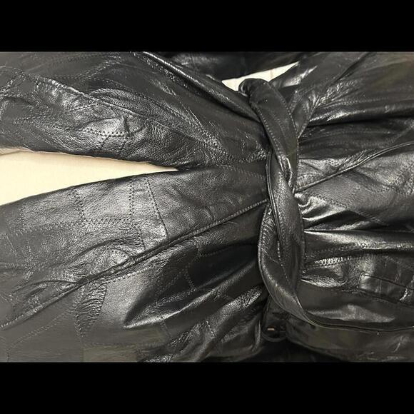 Vintage Navarre Leather Company mob wife leather patchwork belted trench coat - Picture 5 of 9